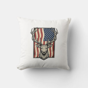 Vintage Deer Amerikansk Flagga Jakt Tröja Design_1 Kudde