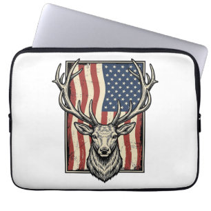 Vintage Deer Amerikansk Flagga Jakt Tröja Design_1 Laptop Fodral