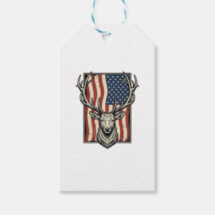 Vintage Deer Amerikansk Flagga Jakt Tröja Design_1 Presentetikett