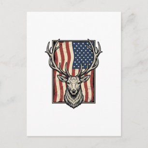 Vintage Deer Amerikansk Flagga Jakt Tröja Design_1 Vykort