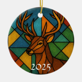 Vintage Deer Stained Glass Design Julgransprydnad Keramik