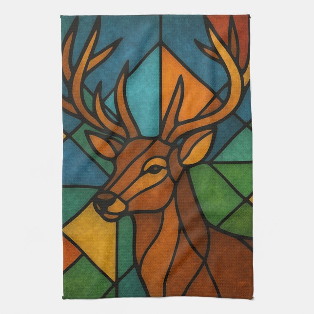 Vintage Deer Tiffany Style Glasmålning Konst Kökshandduk (Vertikal)
