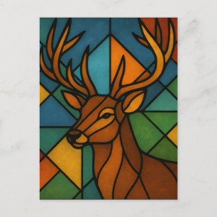 Vintage Deer Tiffany Style Glasmålning Konst Vykort