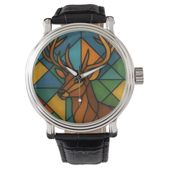 Vintage Deer Tiffany Style Stained Glass Design Armbandsur (Framsida)