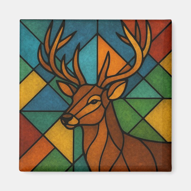Vintage Deer Tiffany Style Stained Glass Design Magnet (Framsidan)