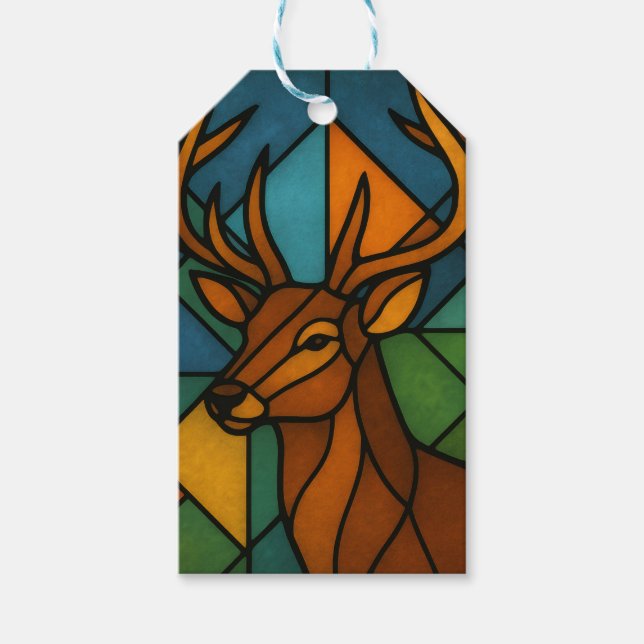 Vintage Deer Tiffany Style Stained Glass Design Presentetikett (Framsidan)