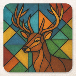 Vintage Deer Tiffany Style Stained Glass Design Underlägg Papper Kvadrat