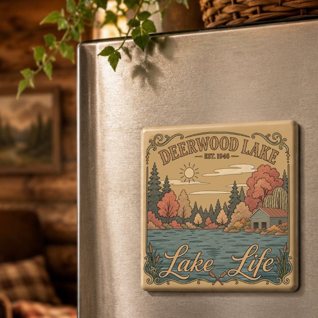 Vintage Deerwood Lake Life Rustik  Magnet (Vintage Deerwood Lake Life Fall Colors Magnet by Inspirivity Artist, Jennifer Wagner)