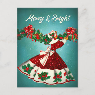 Vintage dekoration Red glitter Vykort