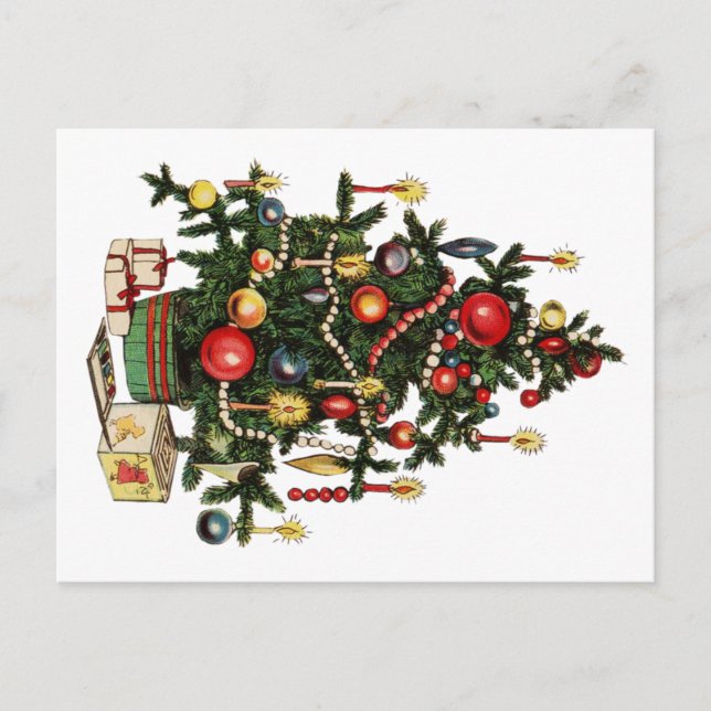 Vintage dekorerad Julgran Meddelande Vykort (Framsida)