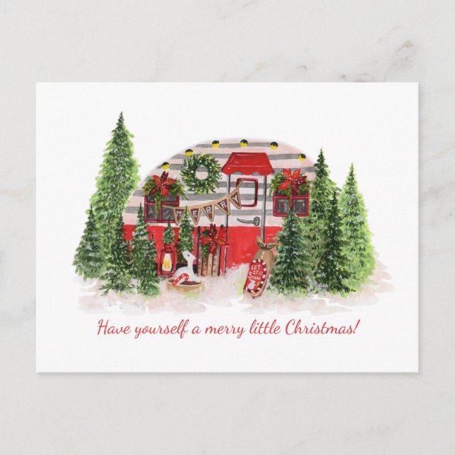 Vintage Dekorerad rödkamera Julgranar Meddelande Vykort (Framsida)