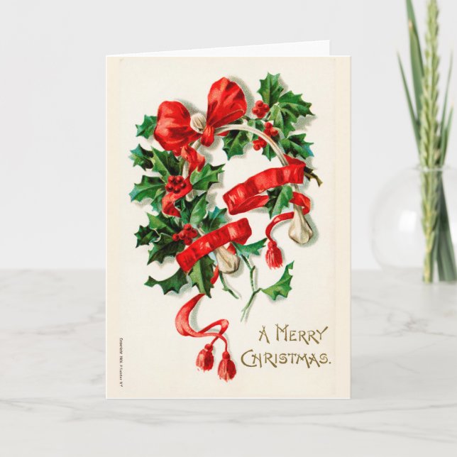 Vintage dekorerad Wishbonejulkort Helgkort (Framsida)