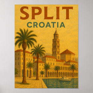 Vintage Dela Kroatien Dalmatia Travel Poster