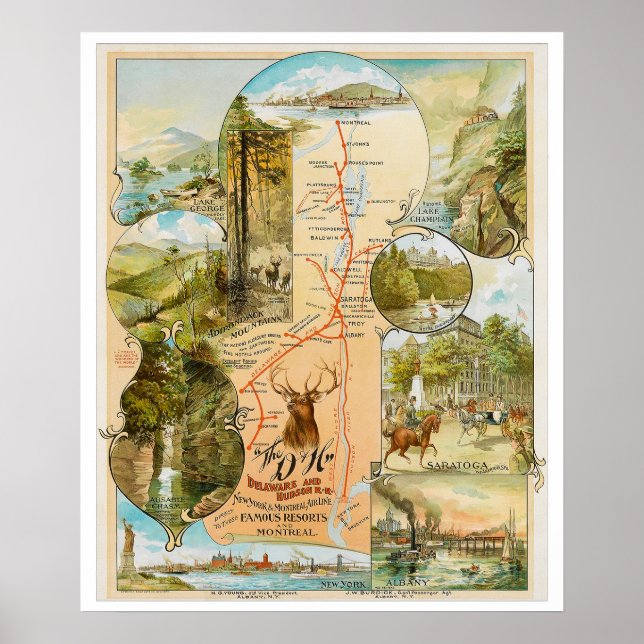 Vintage Delaware och Hudson Railroad Karta Poster (Framsidan)
