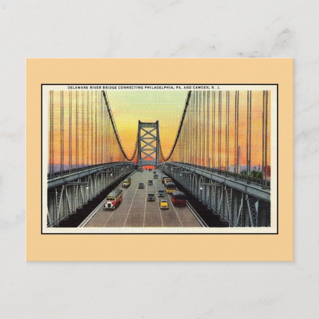 Vintage Delaware River Bridge Camden Philadelphia Vykort (Framsida)