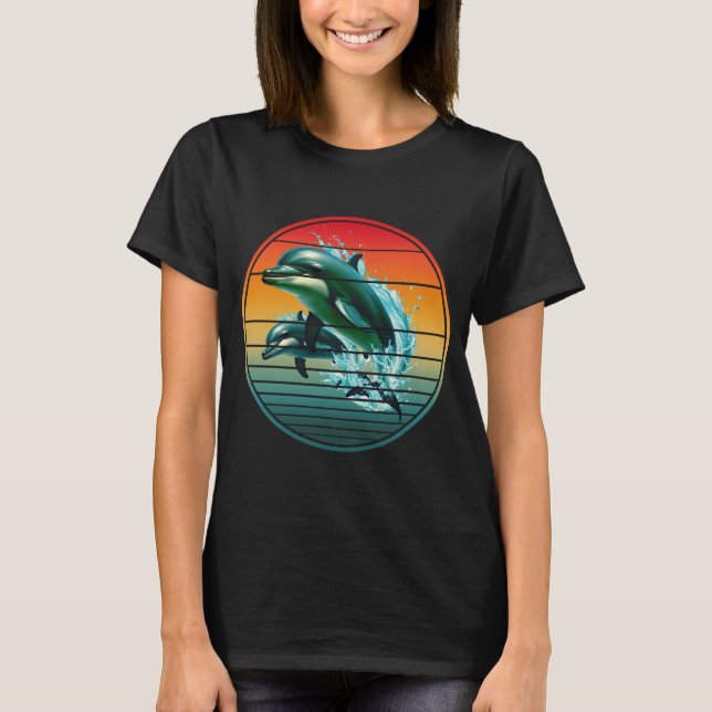 Vintage Delfin Hav Havsdjur Delfiner T Shirt (Framsida)