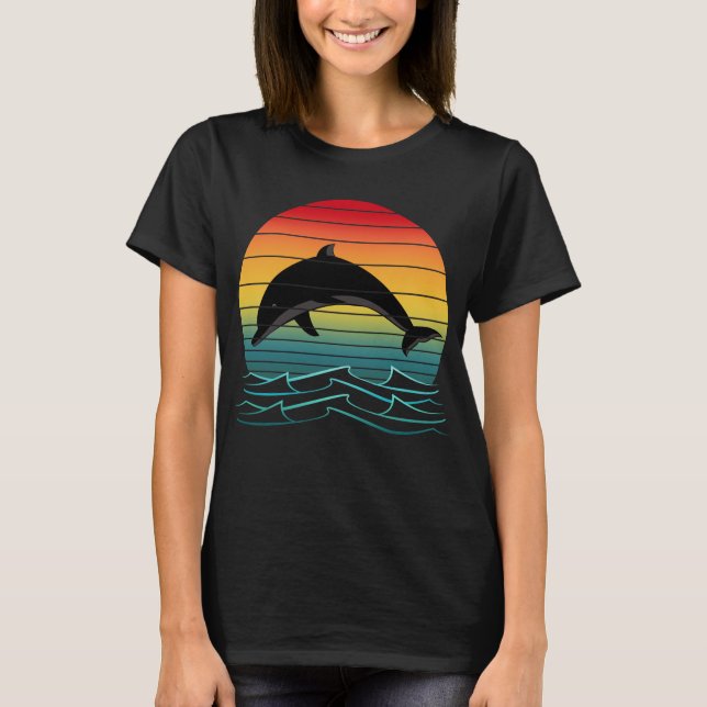Vintage Delfin Solnedgång Ocean T Shirt (Framsida)