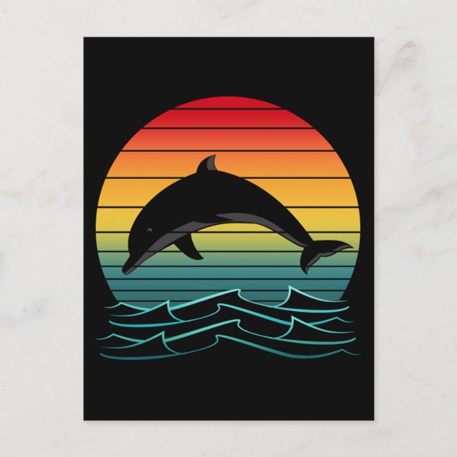 Vintage Delfin Solnedgång Ocean Vykort (Framsida)