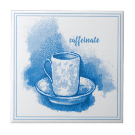 Vintage Delft Blue Art nouveau Coffee Älskare Kakelplatta