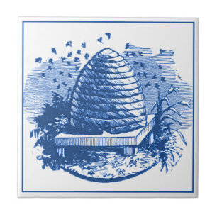 Vintage Delft Blue Art nouveau Honeybee Hive Kakelplatta