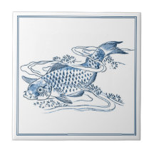 Vintage Delft Blue Japansk Stil Catfish Teckning