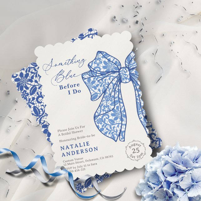 Vintage Delft Bow Nåt blått Möhippa Inbjudningar (Vintage Delft Bow Something Blue Bridal Shower Invitation )
