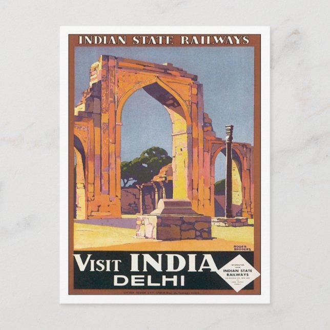 Vintage Delhi India Railways Vykort (Framsida)