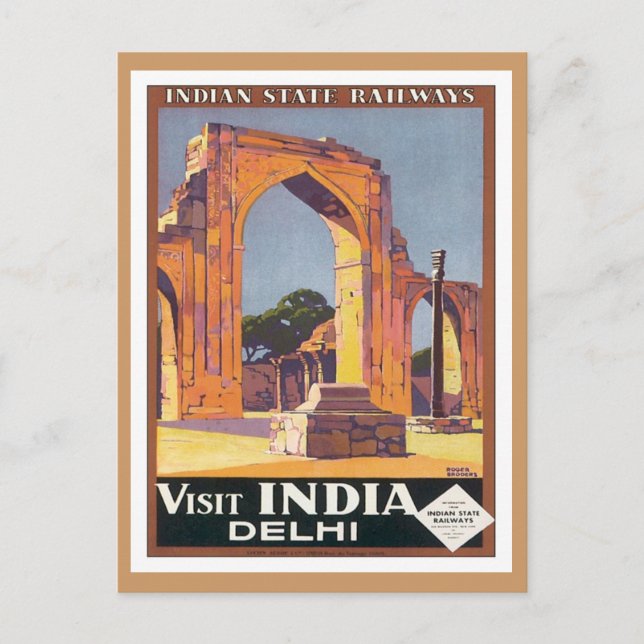 Vintage Delhi Indien Järnvägar Vykort (Framsida)