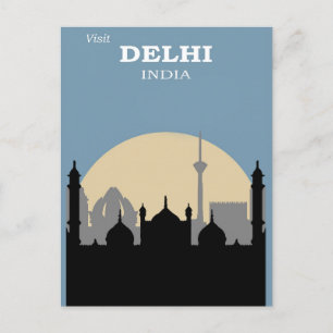 Vintage Delhi Indien Stadssiluett Resa Vykort