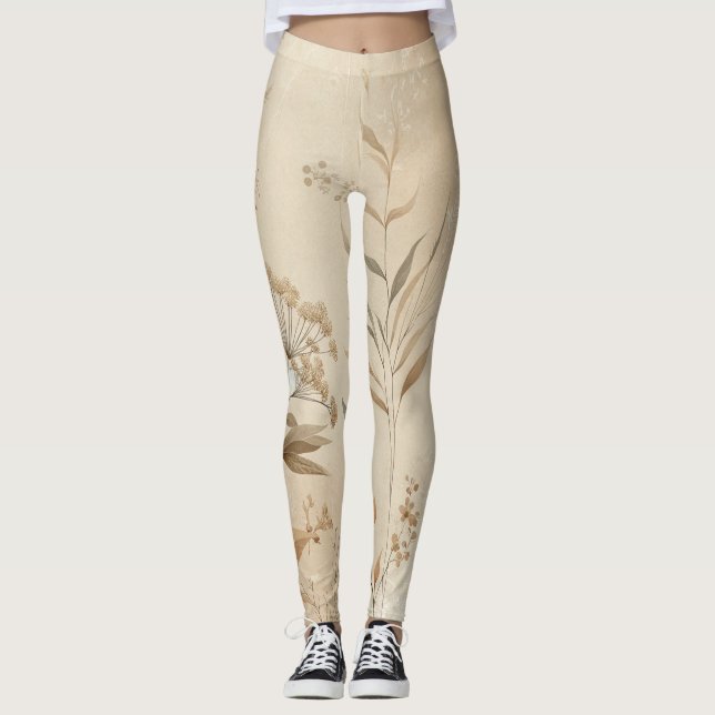 Vintage Delikat Blommigt Botanical Boho Leggings (Framsida)