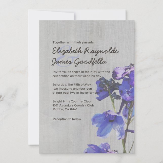 Vintage Delphinium bröllopsinbjudningar Inbjudningar (Framsida)