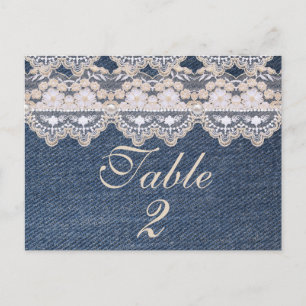 Vintage Denim och Snöre Bordsnummer Card