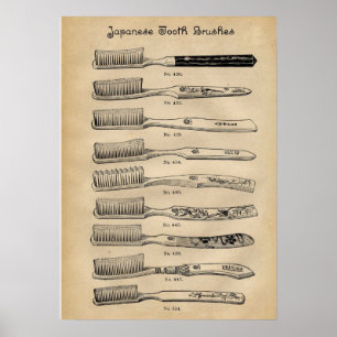 Vintage Dentist Dental Japanska tandborstar diagra Poster