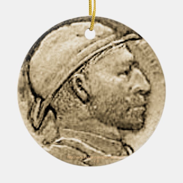 "Vintage 'DEPRESSION HOBO NICKLE' Ornament" Julgransprydnad Keramik (Framsidan)
