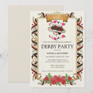 Vintage Derby-festinvitation Blommig Häst Inbjudningar