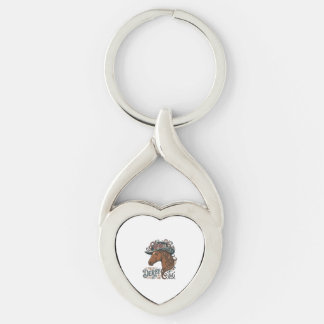 Vintage Derby Häst Blommig Hatt Skjorta Design_1 Twisted Heart Silverfärgad Nyckelring
