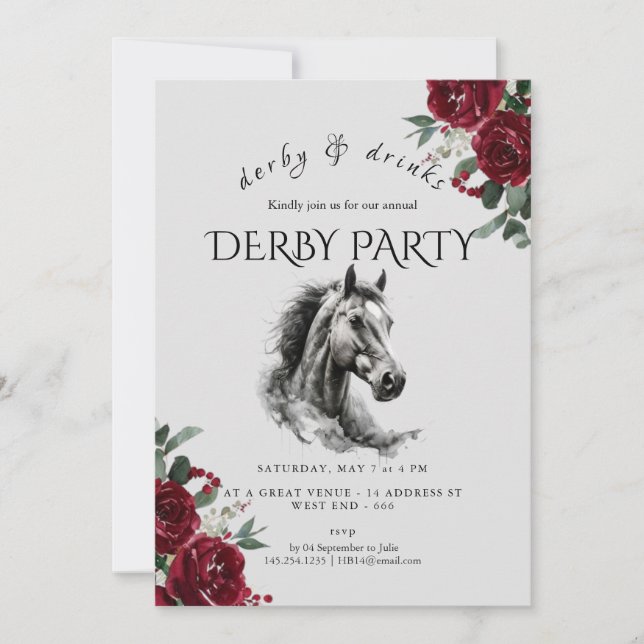 Vintage Derby och Drinkparty Inbjudan Häst Sk (Framsida)