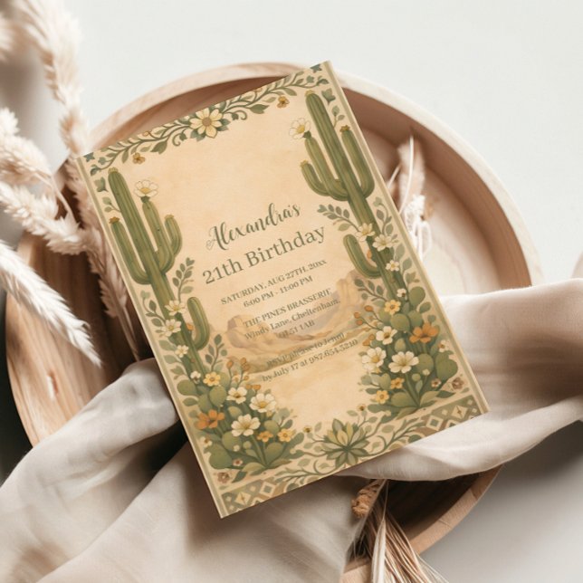 Vintage Desert Botanicals Födelsedag Inbjudningar (Skapare uppladdad)