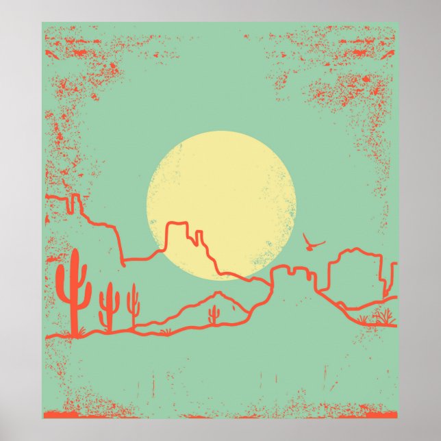 Vintage Desert landscape with Cactuses and Canyon. Poster (Framsidan)