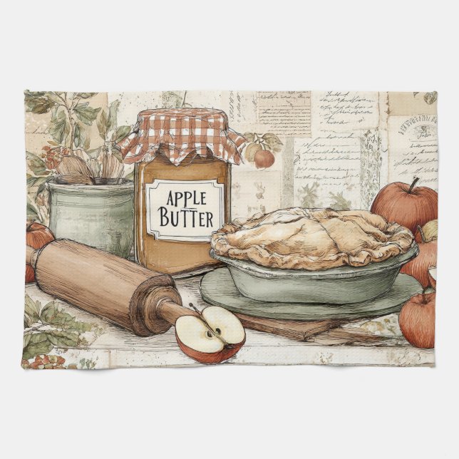 Vintage design Apple butter & Apple pie.  Kökshandduk (Horisontell)