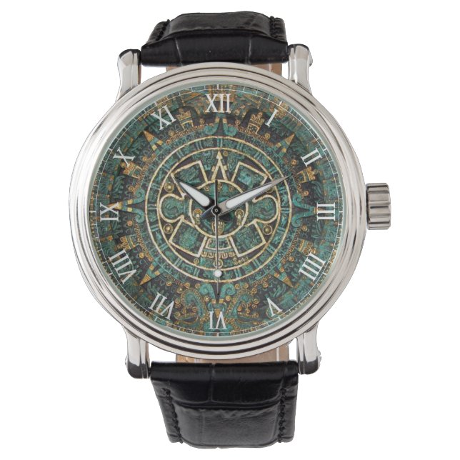 Vintage Design Aztec-kalender Armbandsur (Framsida)