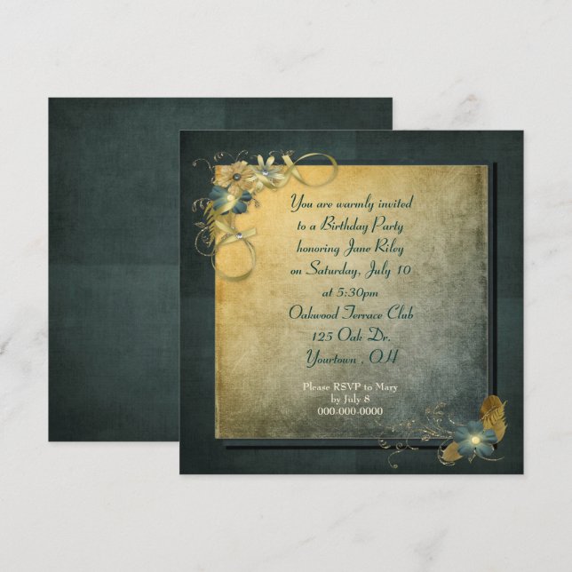 vintage design för födelsedagsfirande inbjudningar (Fram/baksida)