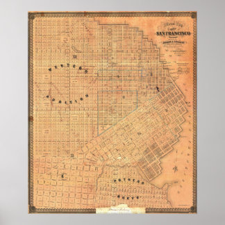 Vintage Detailed Golden San Francisco Map 1859 Poster