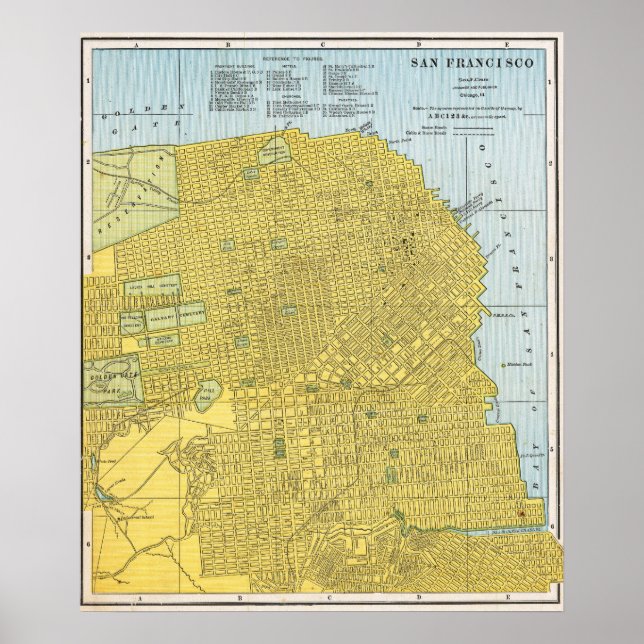 Vintage Detailed Golden San Francisco Map 1888 Poster (Framsidan)