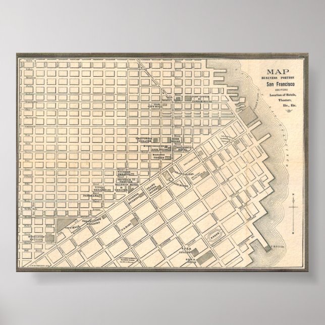 Vintage Detailed Golden San Francisco Map 1889 Poster (Framsidan)