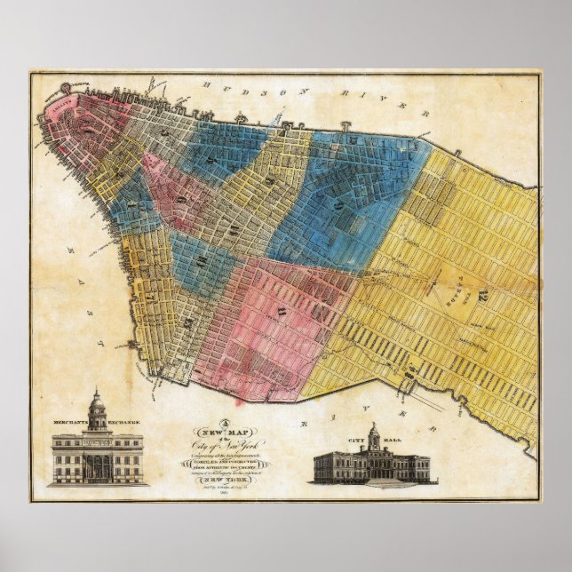 Vintage Detailed New York Map Poster (Framsidan)