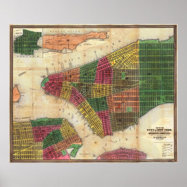 Vintage Detailed New York Map Poster 1844 (Framsidan)