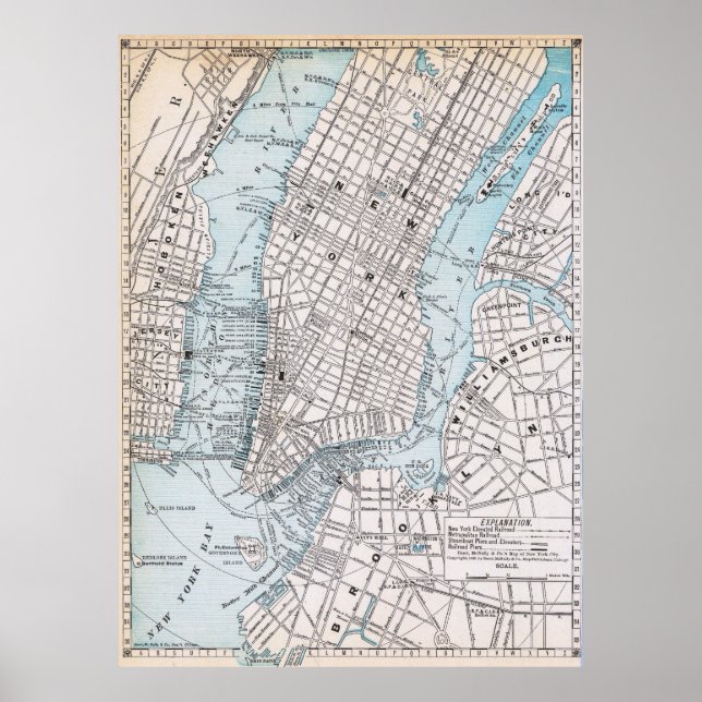 Vintage Detailed New York Map Poster 1889 (Framsidan)