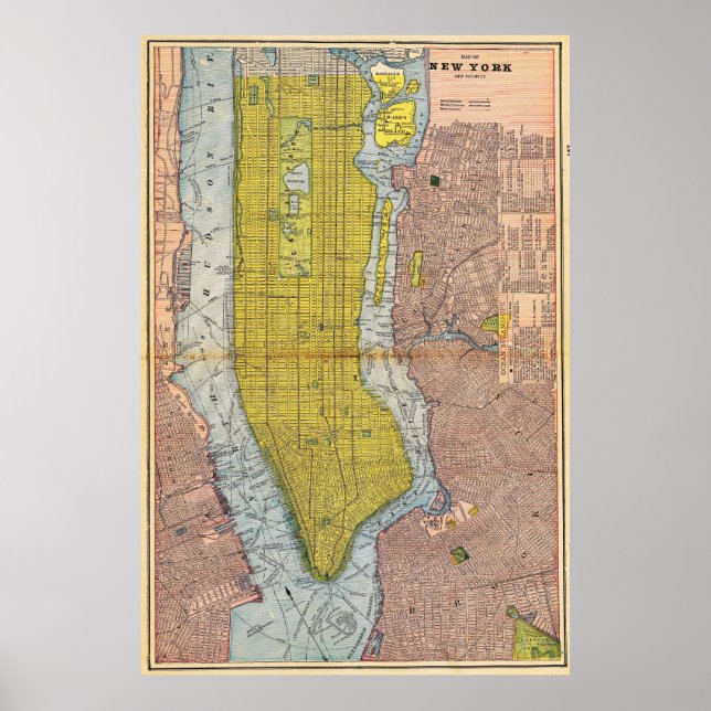 Vintage Detailed New York Map Poster 1892 (Framsidan)