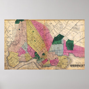 Vintage Detaljerad Brooklyn Kartposter Poster